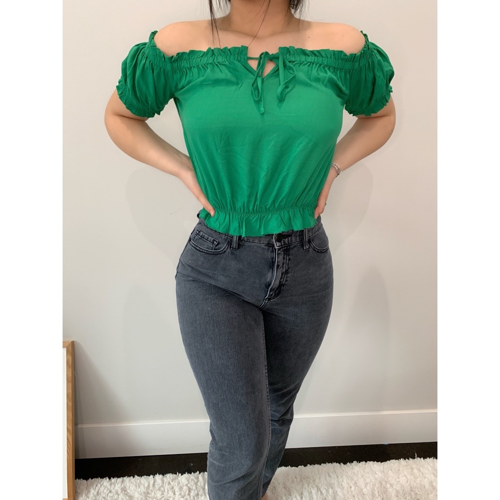 green off the shoulder blouse from forever 21
